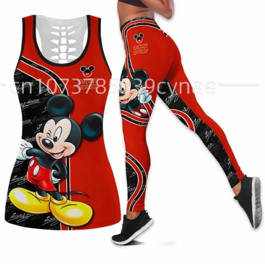 Disney Minnie Mouse Set Pakaian y2k, Yoga Wanita, Mickey Yoga Ongga + Legging Yoga Untuk Kebugaran, Setelan Olahraga Tank Top.