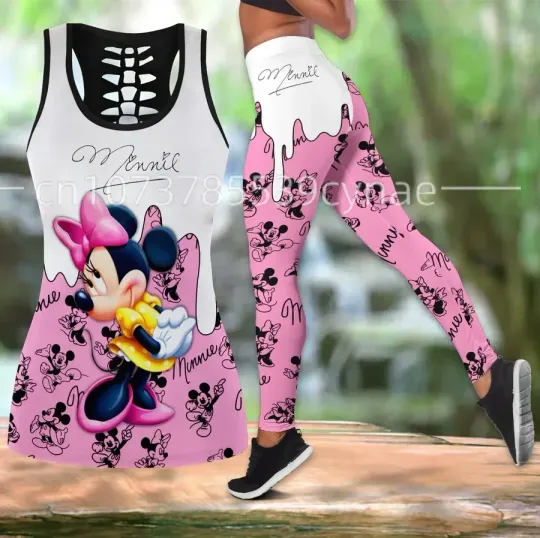 Disney Mickey Minnie Women's Hollow Tank Top, Women's Leggings Yoga Suit, Fitness Leggings Sports Suit, Tank Top, Legging Set Outfit.