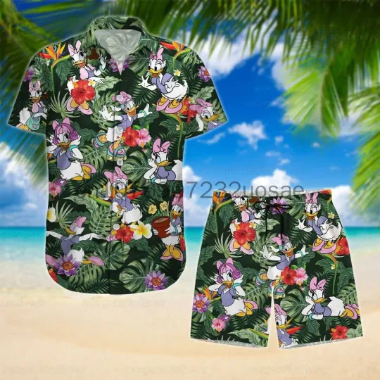 2024 Disney Summer Hawaiian Shirt Set, Daisy Duck Hawaii Shirt, Disney World Hawaii Shirt, Men's And Women's Hawaii set.