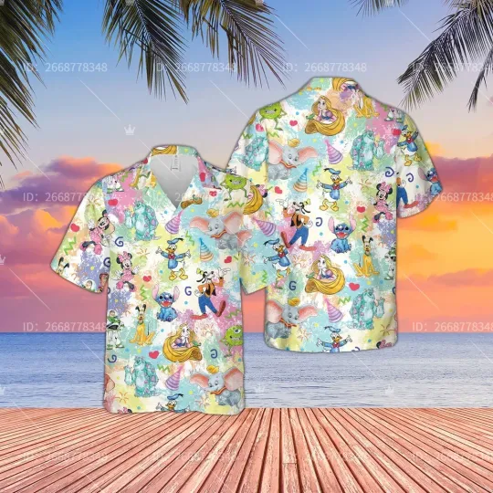 2024 Disney The Little Mermaid Men and Women Hawaii Shirt, Ariel Fashion Short-sleeved Shirt, Ariel and Friends Button Up Shirts.