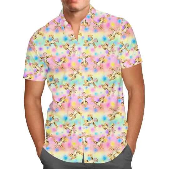 2024 Disney Tigger Hawaiian Shirts, Unisex Short Sleeve Shirts, Men and women Vintage Button Down Shirts, Casual Beach Shirts.
