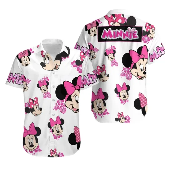 2024 Disney Minnie Mouse Floral Men and Women Hawaiian T-shirt, Summer Print Hawaiian Graphic Print Short Sleeve Casual Shirt.