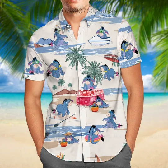 2024 Disney Eeyore Hawaiian Shirts, Men's Women Summer Short Sleeve Shirts, Hawaiian Shirts Winnie the Pooh, Casual Beach Shirts.