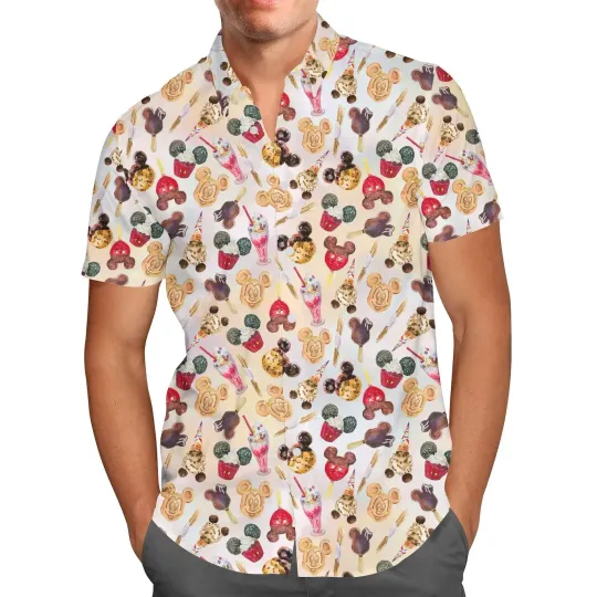 2024 Disney Mickey Mouse Sketch Hawaiian Shirts, Men's Short Sleeve Button Up Hawaiian Shirts, Casual Beach Shirts, Fashion Top.