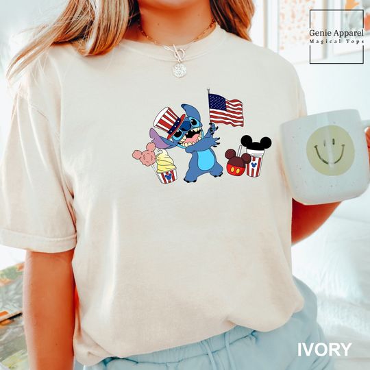 Disney Stitch 4th of July Shirt, Disney 4th of July Shirt, Indepence Day Short Sleeved Shirt, Men Clothing Inspired, Disney Shirt for Men, Women and Kids