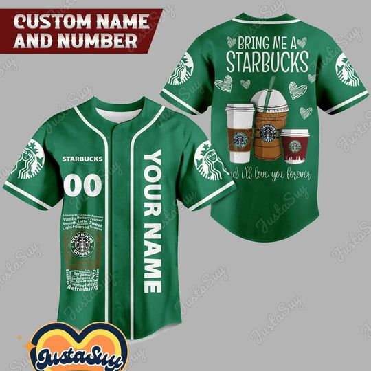Starbucks Baseball Jersey, Starbucks Shirt, Starbucks Jersey, Custom Baseball Jersey, Starbucks Coffee Shirt, Starbucks Gift