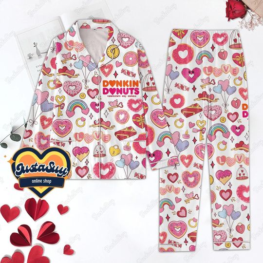 Dunkin Donuts Pajamas Set, Dunkin Donuts Shirt, Dunkin Donuts Pajamas, Dunkin Donuts Lover, Dunkin Womens Pajamas, Dunkin Donuts Gift
