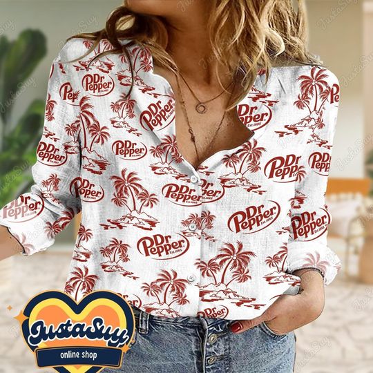 Dr Pepper Linen Shirt, Dr Pepper Shirt, Dr Pepper Shirt Women, Dr Pepper Gift, Blouse Women Shirt, Long Sleeve Shirt, Casual Shirt