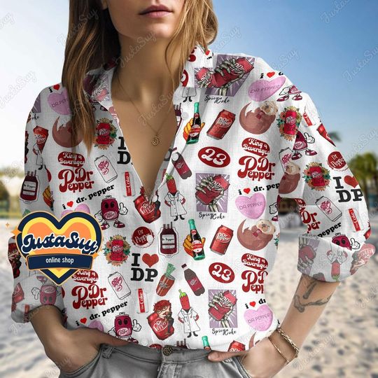 Dr Pepper Linen Shirt, Dr Pepper Shirt, Dr Pepper Shirt Women, Dr Pepper Gift, Soda Lover Gift, Gift For Soda Lover, Linen Button Shirt