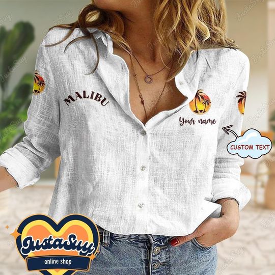 Malibu Linen Shirt, Malibu Shirt, Malibu Shirt Women, Malibu Rum Shirt, Wine Lover Gift, Linen Shirt Women, Malibu Women Blouses