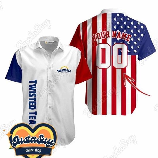 Personalized Twisted Tea USA Flag Fourth Of July Button Shirt, Twisted Tea Button Shirt, USA Flag Shirt, Fourth Of July Shirt