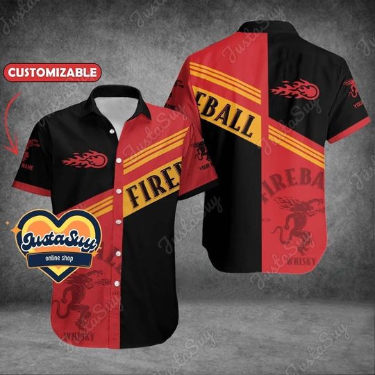 Fireball Shirt, Fireball Button Shirt, Fireball Hawaiian Shirt, Fireball Gift, Custom Hawaiian Shirt, Fireball Whiskey Shirt