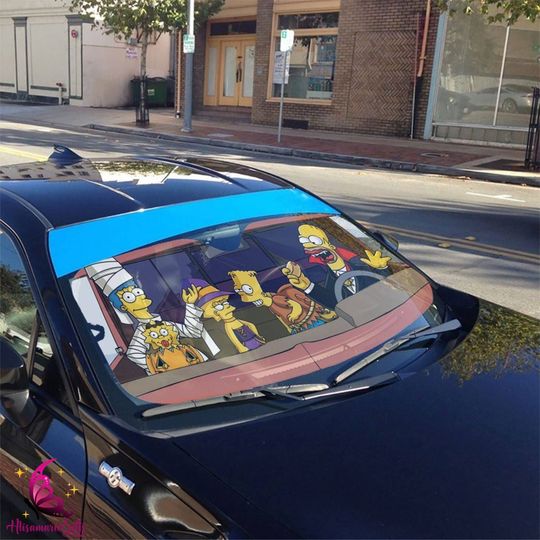 The Simpsons Family Car Sunshade | The Simpsons Car Windshield | The Simpsons Car Sunshade | Sun Shade For Car | Car Accessories