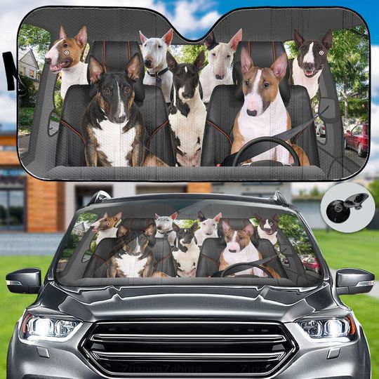 Bull Terrier Car Sun Shade, Bull Terrier Car Decor, Bull Terrier Car Sun Protector, Bull Terrier Gift, Family Dog Car Sunshade, Gift For Dad