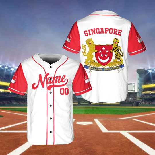 Custom Name And Number Baseball Jersey, Custom Singapore Baseball Jersey, Singapore Baseball Jersey, Singapore Baseball Fan Game Day Outfit