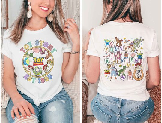 Toy Story Woody Buzz You've Got a Friend in Me Shirt, Front and Back print | Disneyland World Family Shirts Youth Adult Toddler Sizes