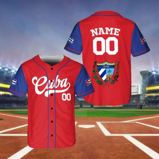 Personalized Cuba Baseball Jersey, Name And Number Cuba Baseball Jersey, Cuba Baseball Fan Game Day Outfit, National Flag Baseball Jersey
