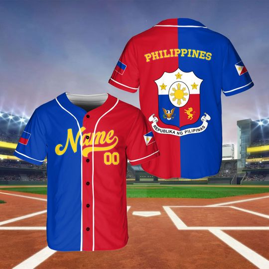 Custom Name And Number Baseball Jersey, Custom Philippines Baseball Jersey, Philippines Baseball Jersey, Philippines Baseball Fan Outfit