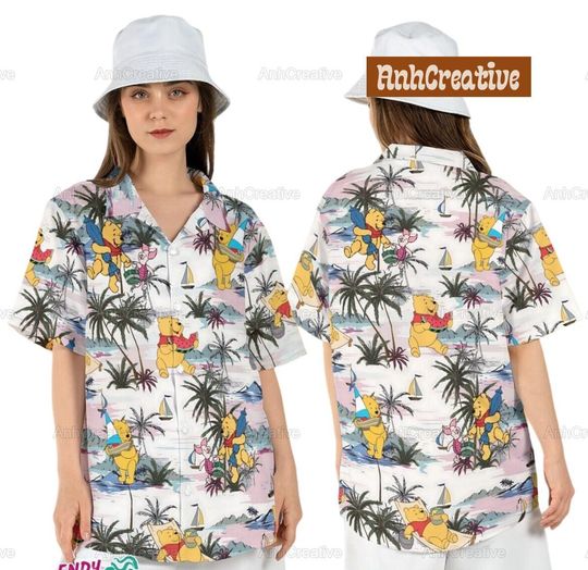 Winnie The Pooh Hawaiian Shirt, Pooh Piglet Friends Tropical Summer Shirt, Disney Beach Shirt, Pooh Button Shirt, Pooh Aloha Shirt, Dis