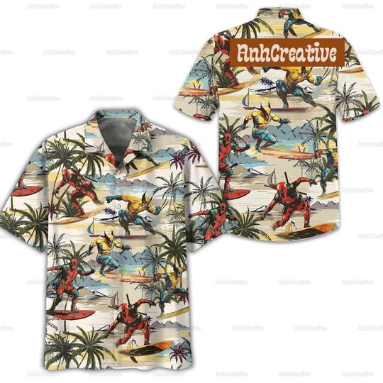 Deadpool And Wolverine Hawaiian Shirt, Deadpool 3 Movie Shirt, Deadpool Wolverine Button Shirt, Avengers Shirt, Ryan Reynolds Summer Sh