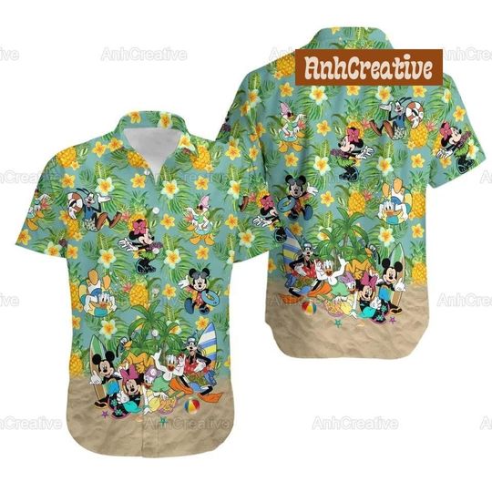 Disney Hawaiian Shirt, Mickey And Friends Summer Shirt, Disneyland Family Summer Trip, Mickey Mouse Hawaiian Shirt, Disney Short Sleeve