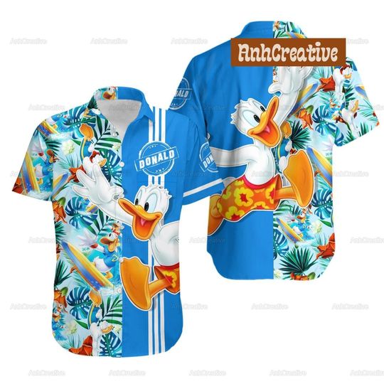 Disneyland Donald Hawaiian Shirt, Donald Beach Button Shirt, Hawaiian Shirt, Disneyworld Donald Hawaiian Shirt, Beach Shirt