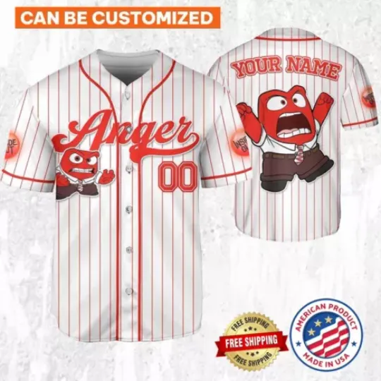 Anger Inside Out Baseball Jersey, Disney Inside Out Shirt, Summer Short Sleeved Jersey Shirt, Clothing for Men, Women and Kids