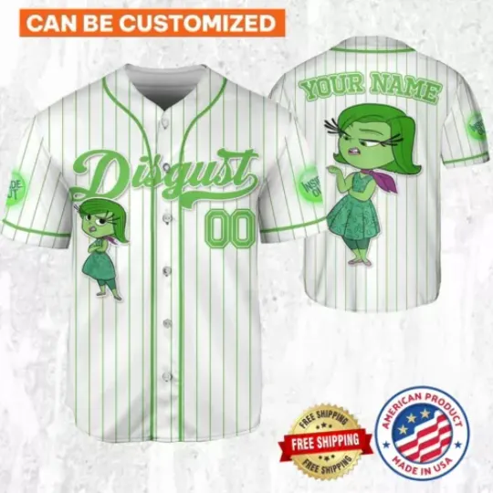 Disgust Inside Out Baseball Jersey, Disney Inside Out Shirt, Summer Short Sleeved Jersey Shirt, Clothing for Men, Women and Kids