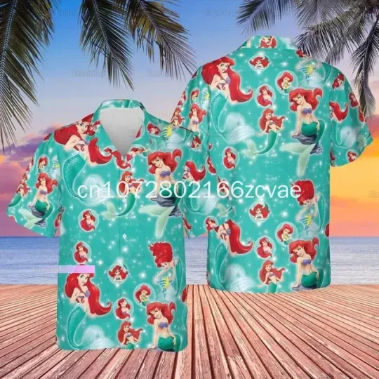 The Little Mermaid Hawaiian Shirt, Disney Ariel Princess Hawaiian Shirt, Men's and Women's Vintage Button Short sleeved Shirt