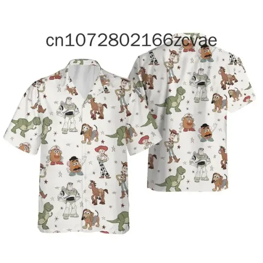 Toy Story Cartoon Hawaiian Shirt, Disney Casual Fashion Button Short Sleeve Hawaiian Shirt, Men's and Women's Shirt