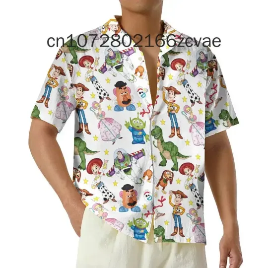 Toy Story Cartoon Hawaiian Shirt, Disney Casual Fashion Button Short Sleeve Hawaiian Shirt, Men's and Women's Shirt