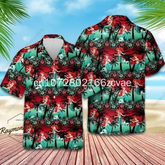 Disney Princess Hawaiian Shirt, Men's and Women's Vintage Button Short sleeved Shirt