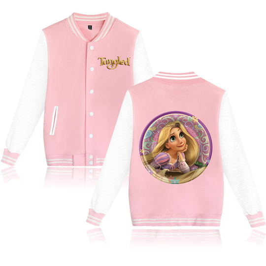 Disney Tangled Rapunzel Princess Varsity Baseball Jacket, Men, Women, Hip Hop, Harajuku Jackets, Kids, Boys, Girls, Single Coats