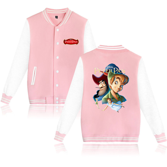 Disney Peter Pan Varsity Baseball Jacket, Men, Women, Hip Hop, Harajuku Jackets, Kids, Boys, Girls, Single Coats