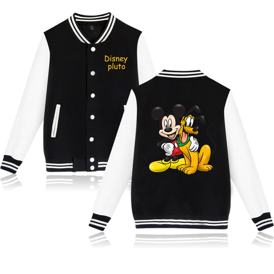Disney Cartoon Pluto Dog Varsity Baseball Jacket, Men Women Hip Hop Harajuku Jackets, Kids Boys Girls Single Coats