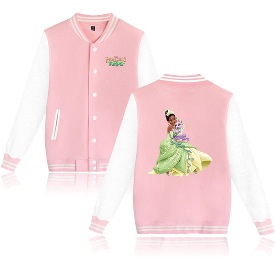 Disney The Princess and the Frog Varsity Baseball Jacket, Men Women Hip Hop Harajuku Jackets, Kids Boys Girls Single Coats