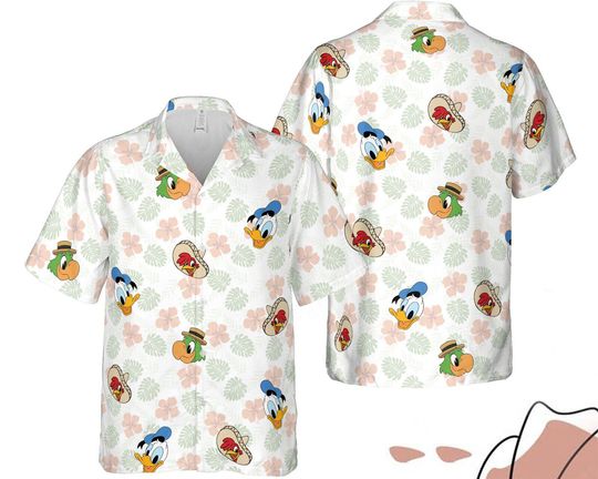The Three Caballeros Panchito Jose Donald Aloha Floral Hawaiian Shirt, Music Tour 2024 Shirt, Beach Vacation Shirt, Pool Outfit, GIft For Him Her