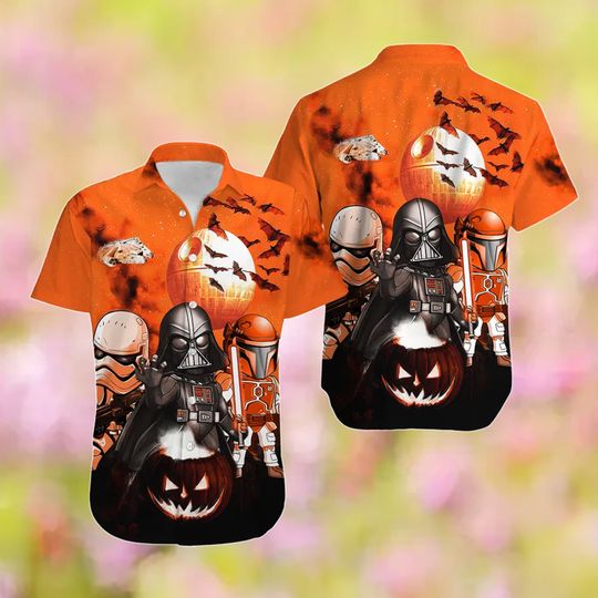 Darth Vader Halloween Button Down Short Sleeve Hawaiian for Men, Women, Kids, Boba Fett Shirt Gift