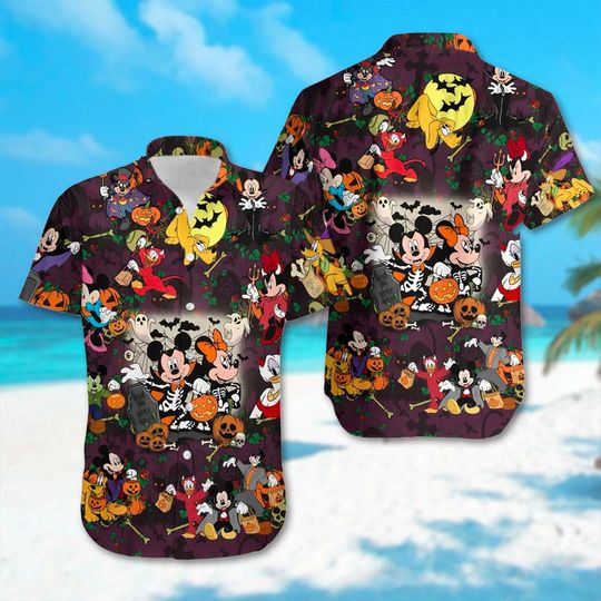 Mickey Mouse And Friends Collared button down short sleeve art hawaiian shirt for unisex, Trending Casual Fashion