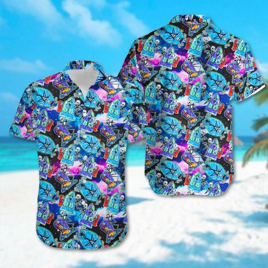 Jack And Sally Sketched Collared button down short sleeve art hawaiian shirt for unisex, Trending Casual Fashion