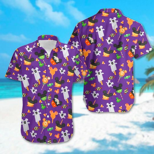 Food Snacks Halloween Collared button down short sleeve art hawaiian shirt for unisex, Trending Casual Fashion