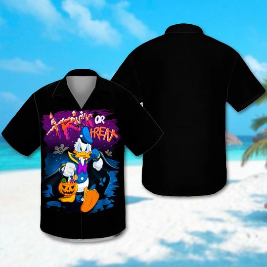 Trick Or Treat Halloween Collared button down short sleeve art hawaiian shirt for unisex, Trending Casual Fashion