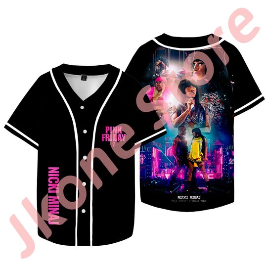 Nicki Minaj Tour Baseball Jacket PF2 Logo Merch Jersey, Women Men Fashion Casual HipHop Short Sleeve Tee