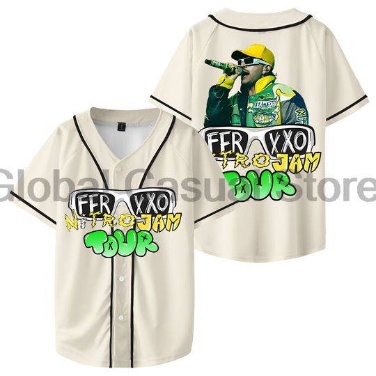Feid Ferxxo Nitro Jam Tour Jersey, Baseball Jacket Shirts, V-Neck Short Sleeve Button-up Tee, Women Men Streetwear Tops
