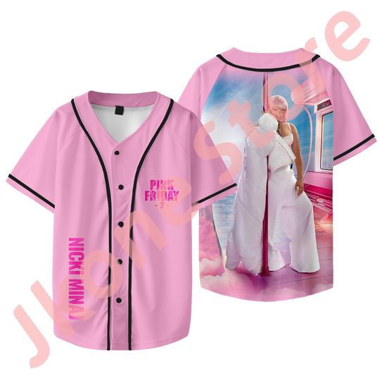 Nicki Minaj Pink Friday 2 Tour Merch Baseball Jersey, Women Men Fashion Casual HipHop Short Sleeve T-shirts