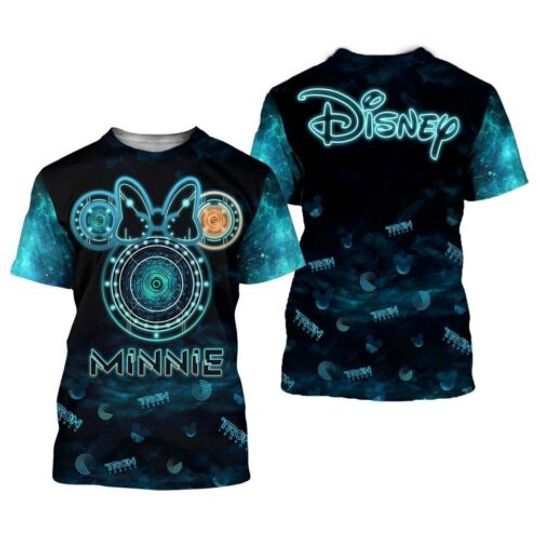 Minnie Mouse Head Light Cycle Racing Team Minnie Lovers 3D T-SHIRT, Disney Casual Tee, All Size Available