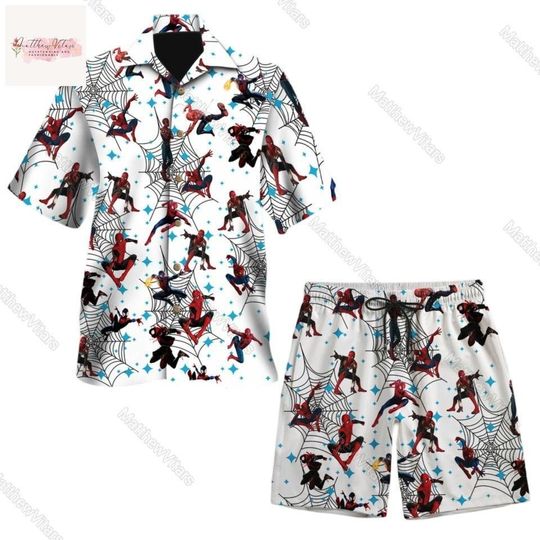 Spider-Man Hawaiian Shirt/Shorts, Spiderman Button Shirt, Spider Man Mens Shorts, Summer Beach Shirt, Button Up Shirt, Spider Shirt