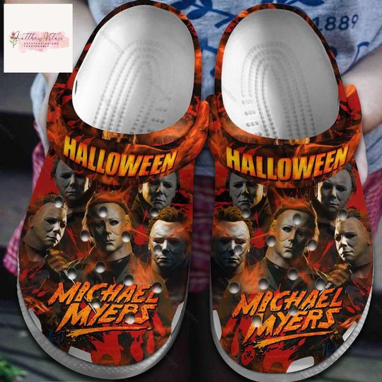Michael Myers Clogs, Halloween Movie Shoes, Spooky Season Shoes, Horror Characters Sandals, Halloween Movie Shoes, Scary Horror Shoes