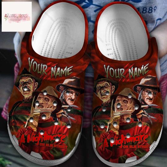 Freddy Krueger Clogs, Nightmare Elm Street Shoes, Krueger Summer Shoes, Horror Characters Shoes, Halloween Movie Shoes, Horror Gift