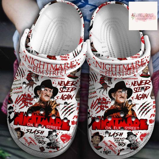 Freddy Krueger Clogs, Horror Characters Shoes, Nightmare Elm Street Shoes, Halloween Movie Shoes, Freddy Krueger Summer Shoes